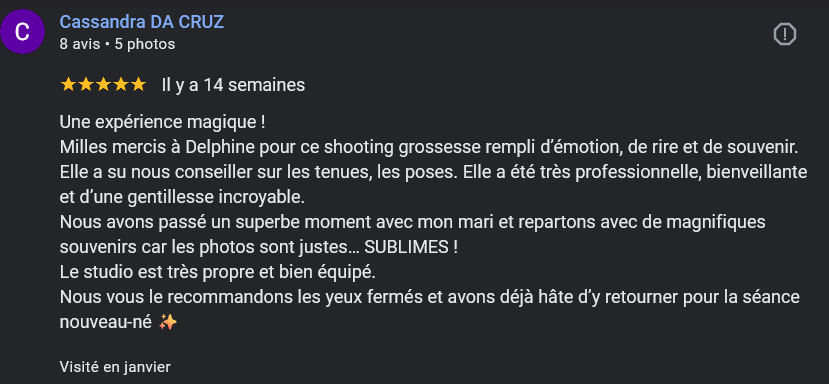 Avis de clients photographe grossesse Houilles photographe grossesse Yvelines photographe grossesse Hauts-de-Seine photographe grossesse Val d'Oise photographe grossesse Paris 